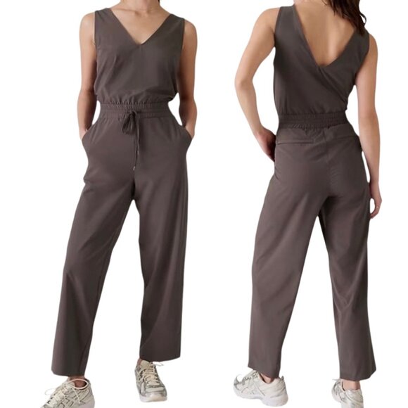 Athleta Pants - Athleta Avenue Sleeveless Straight Leg Jumpsuit in Shale Gray Brown Size SP